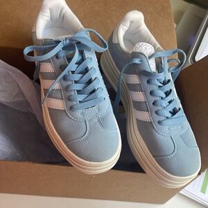 Powder blue Adidas Gazelle platform women’s sneakers